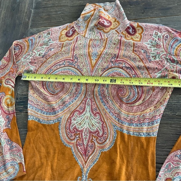 ETRO Women's Printed Turtleneck Blouse/ Light Sweater Size 8 in Orange - Picture 2 of 7